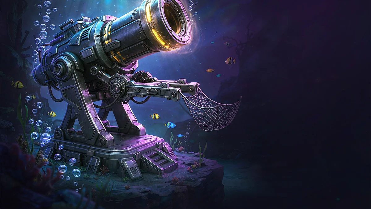 An illustrated futuristic cannon surrounded by fish and blue light — BK33 guide