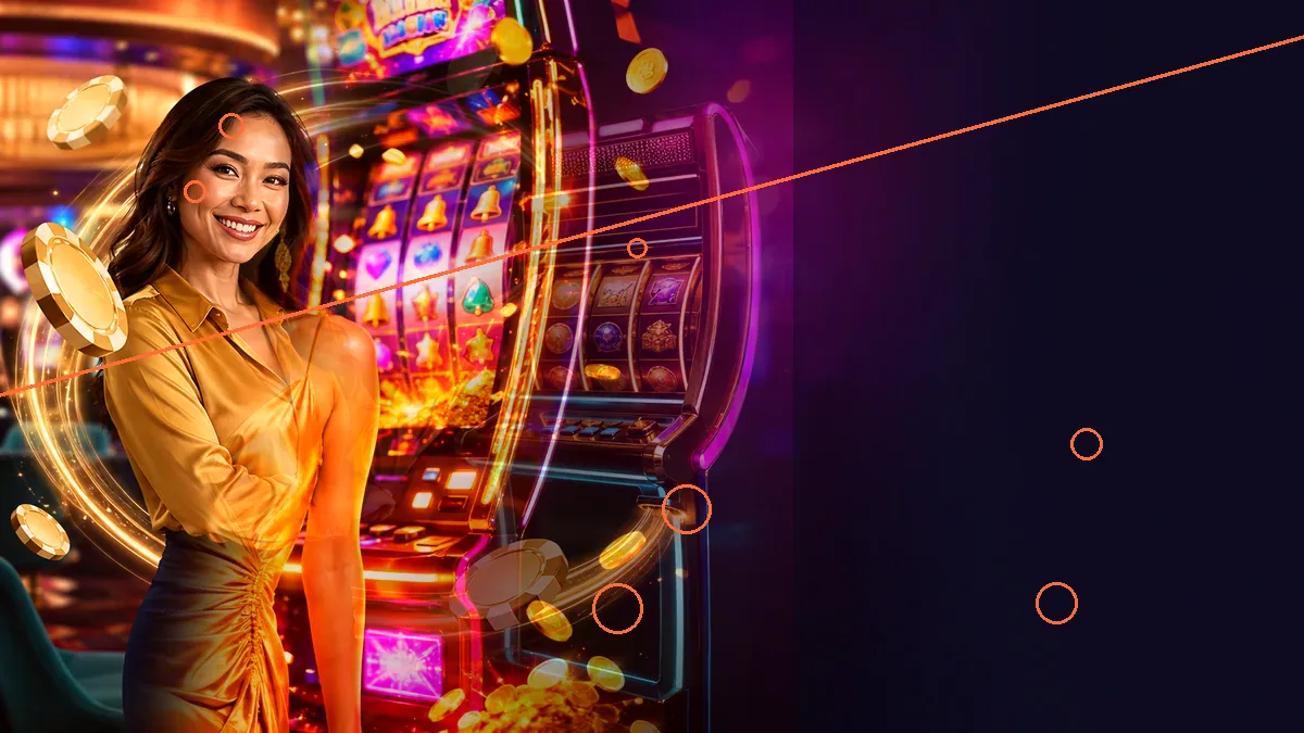 An adult woman in a yellow blouse beside casino machines — BK33 guide