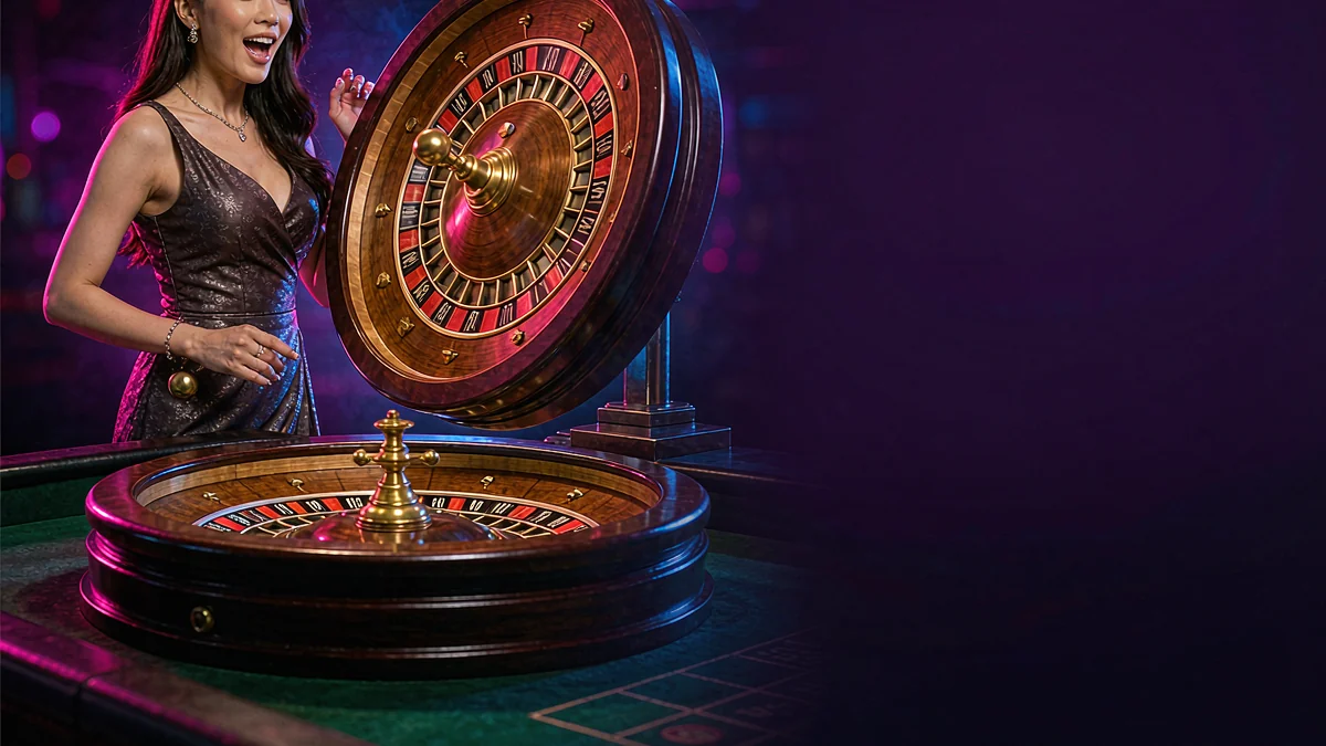 An adult woman beside a stylised roulette wheel illustration — BK33 guide
